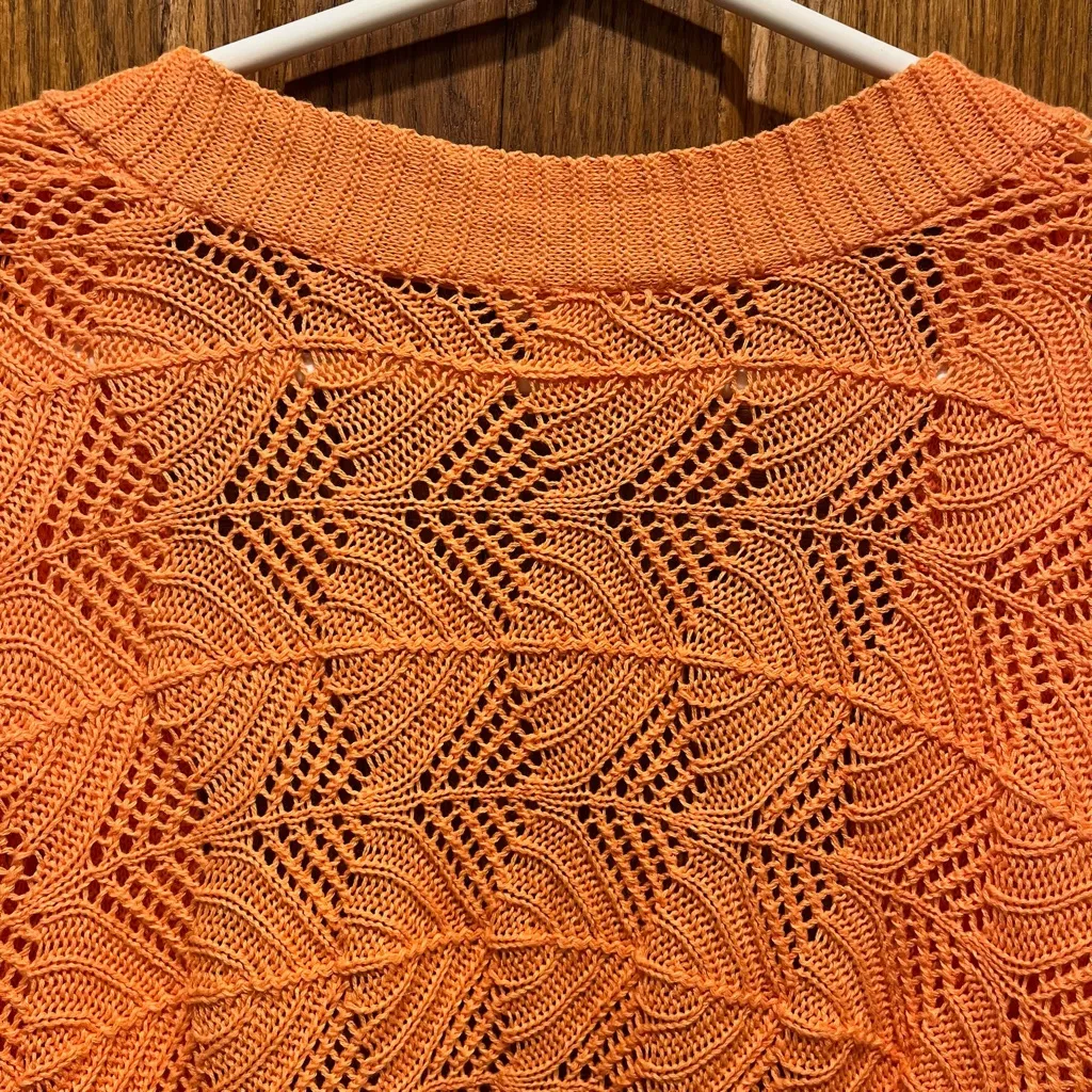Chico's Vibrant Orange 100% Cotton Crochet Knit Batwing Sweater - Size S/M - Image 8
