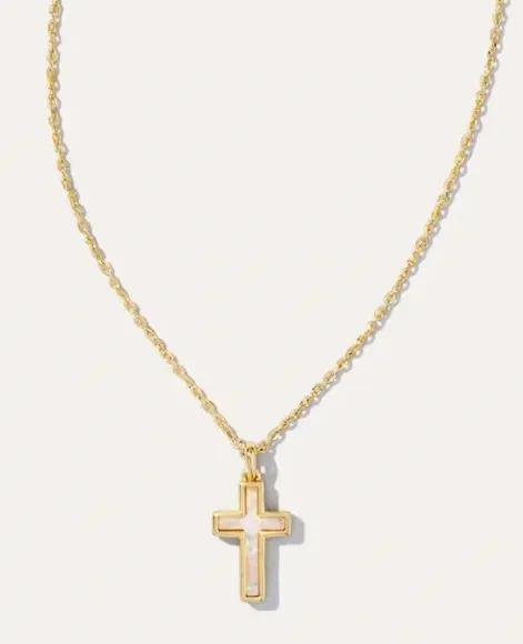 Kendra Scott Cross Gold Pendant Necklace in White Lab Grown Opal - Image 2