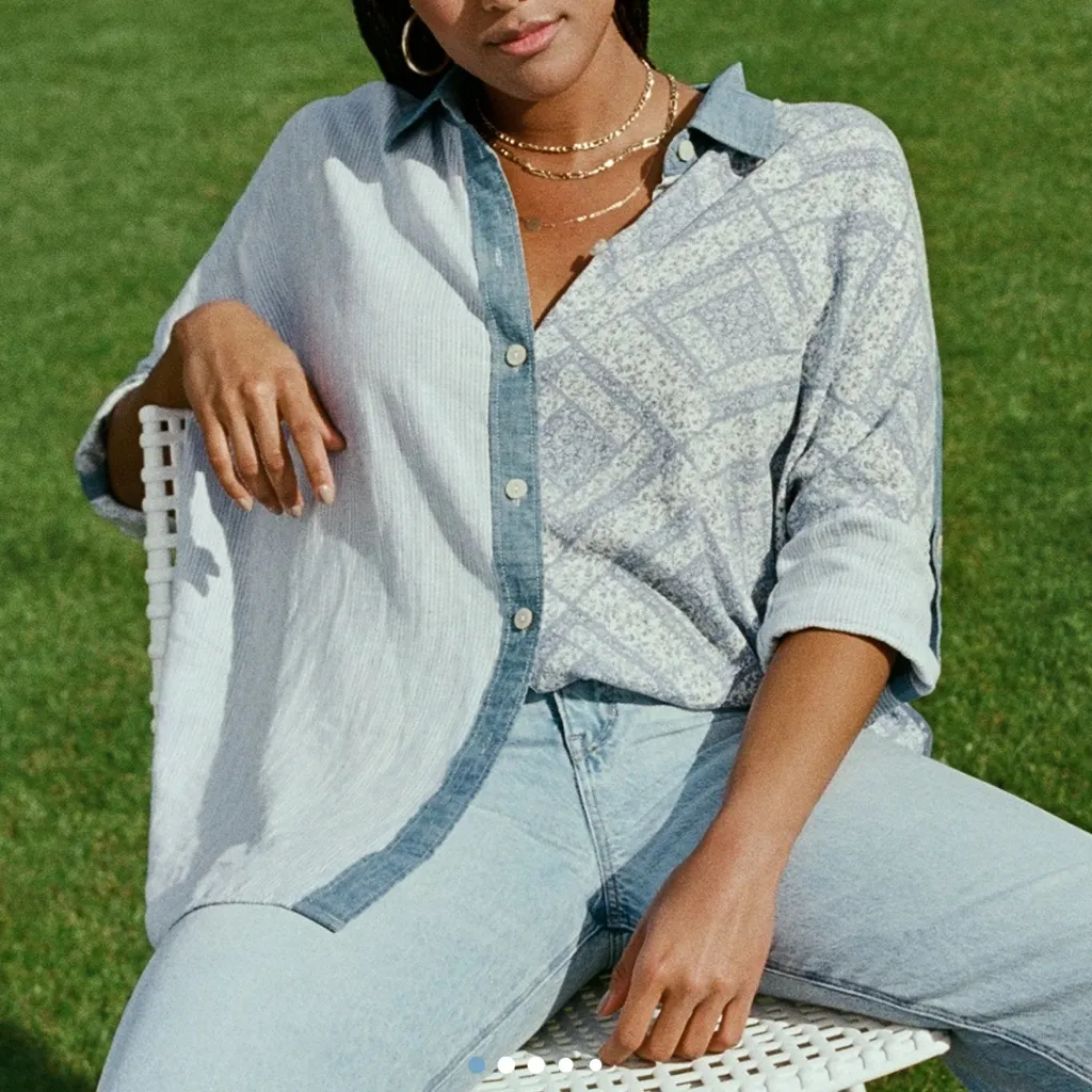 American Eagle size small oversized button-up beach shirt relaxed roomy fit long - Image 12