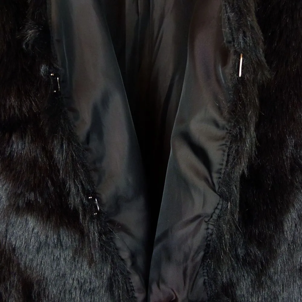 Papaya Faux Fur Vest Juniors L Black Front Hooks V-Neck Boho Rock Chic Mod Punk - Image 6