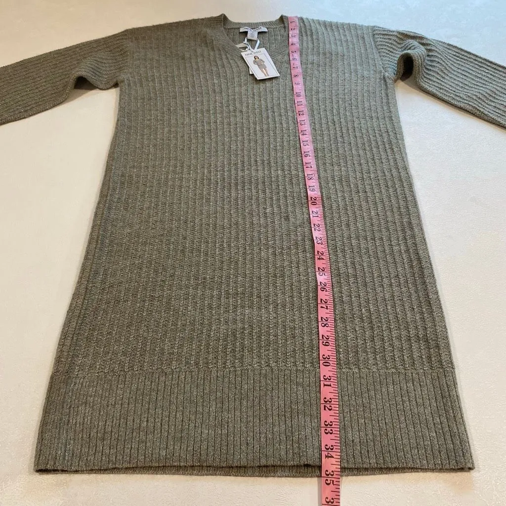 Nine West Jeans Ribbed Sweater Dress Light Olive Heather V Neck Size Small NWT - Image 5
