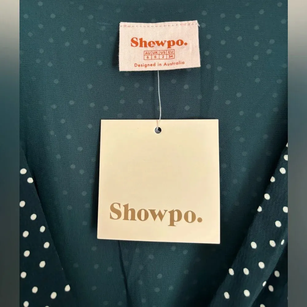 Showpo Worlds Away Green White Polka Dot Ruffle Mini Dress NWT Size 2 - Image 4