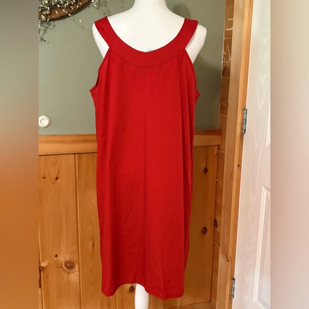 Hawaii hangover 100% cotton sleeveless Tropical Floral Red Midi Dress 2XL NWT Size 2X - Image 4