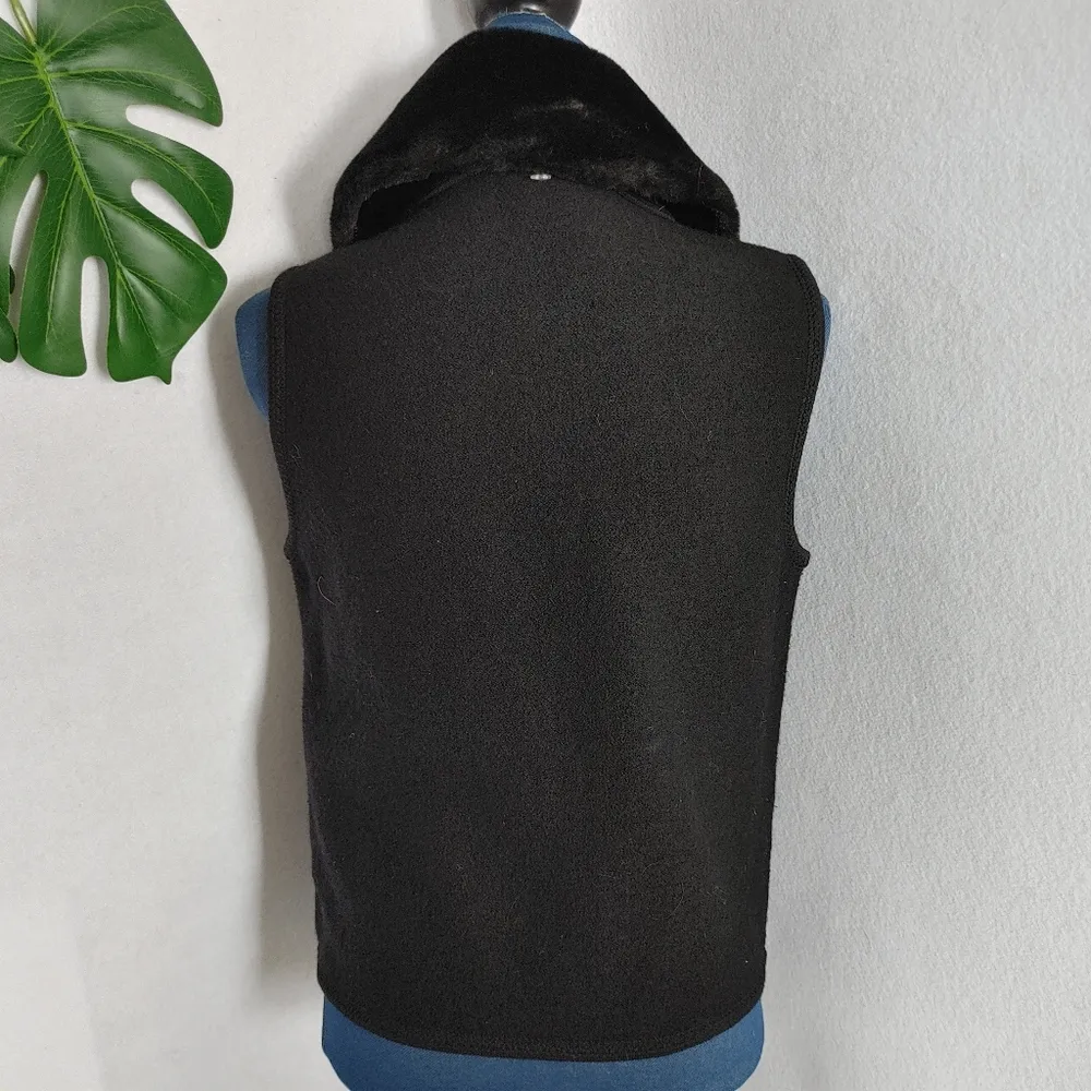 Vintage Black Tally Ho Wool Vest Faux Fur Removable Collar - Image 5