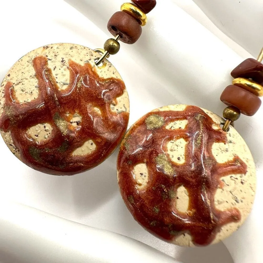 Brass hand painted stone earrings Brown - Image 6