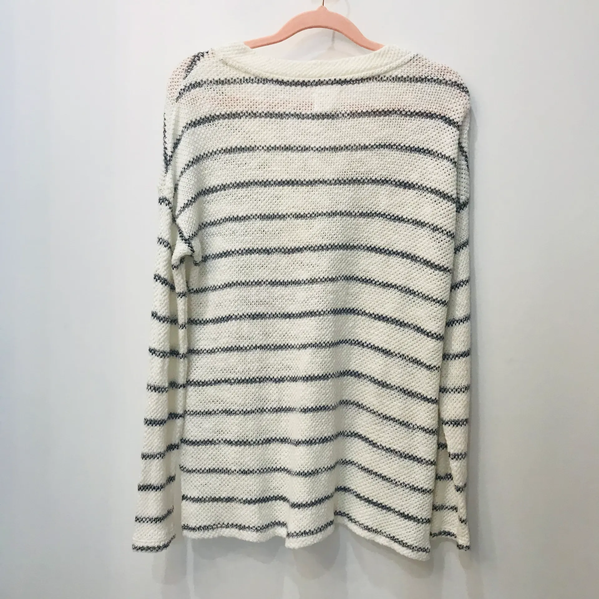 Striped Lace Up Sweater Natural White navy blue Size 1 small. - Image 4