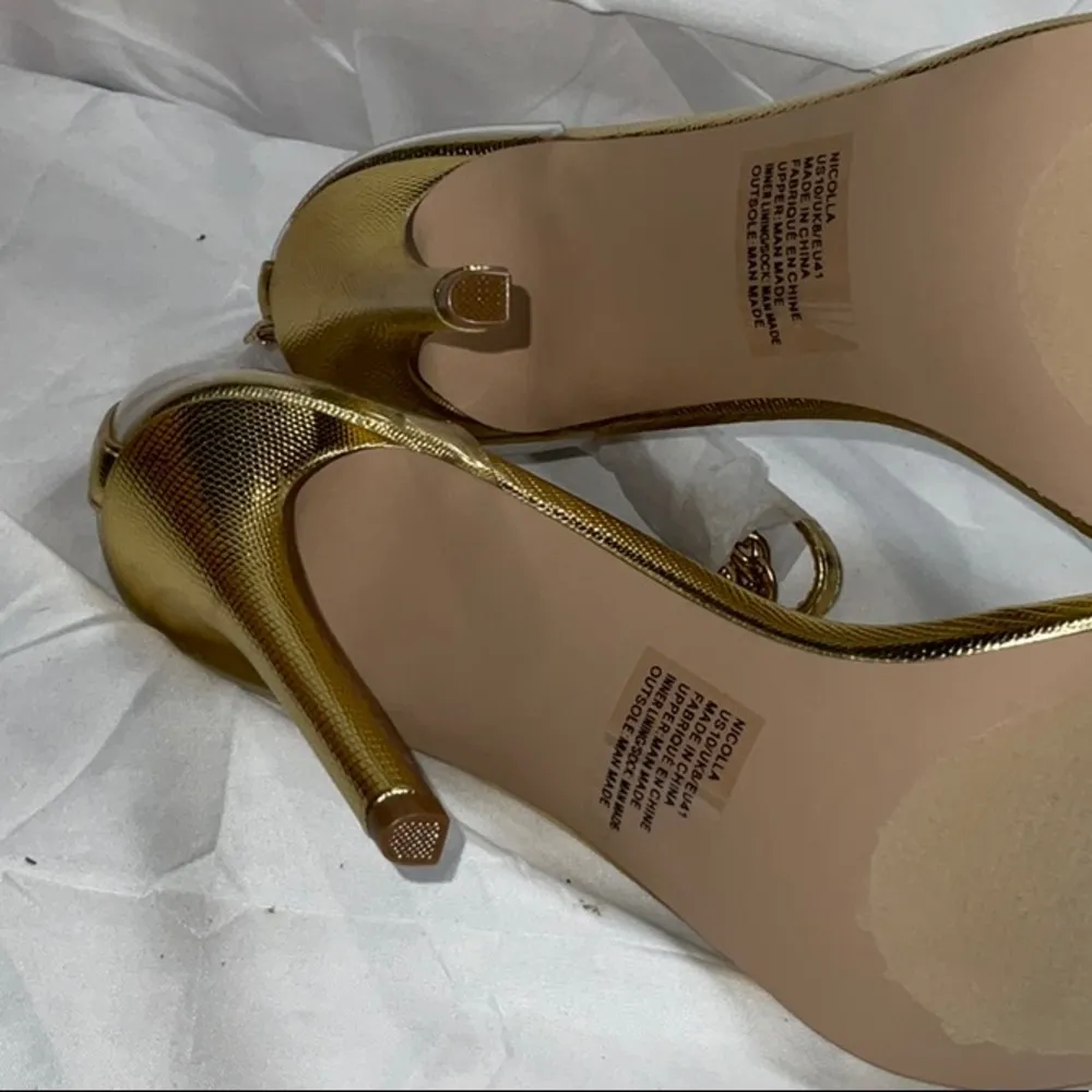 Elegant Gold High Heel Sandals Size 10 - Image 10