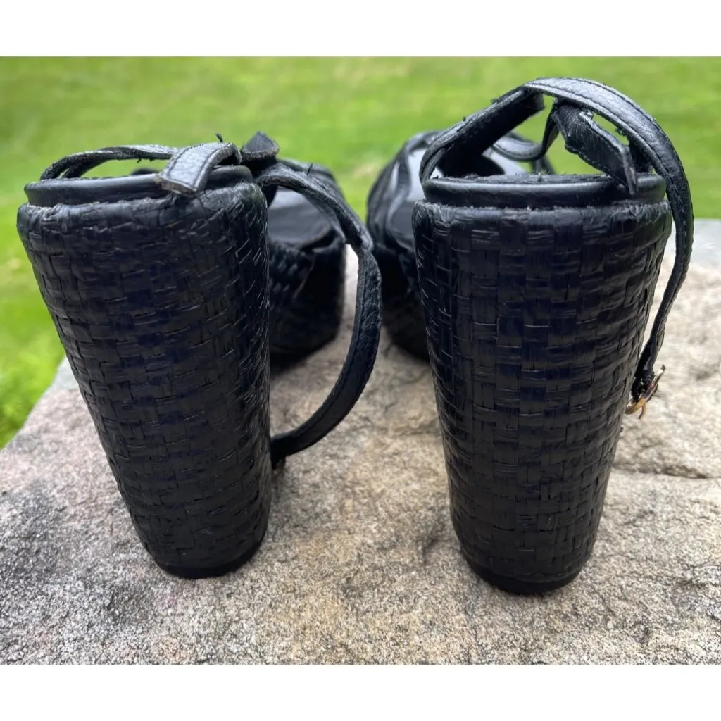 Vintage Y2K Envy Woven Platform Sandals Adjustable Straps Black Women Size 8.5 - Image 5