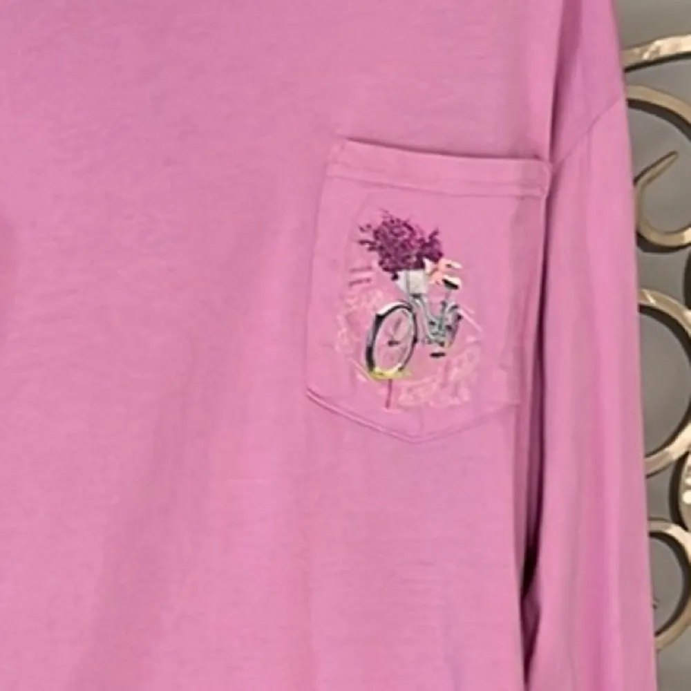 Lauren James Lavender Tee Bicycle Flowers Cotton Long Sleeve Shirt Womens Medium - Image 6