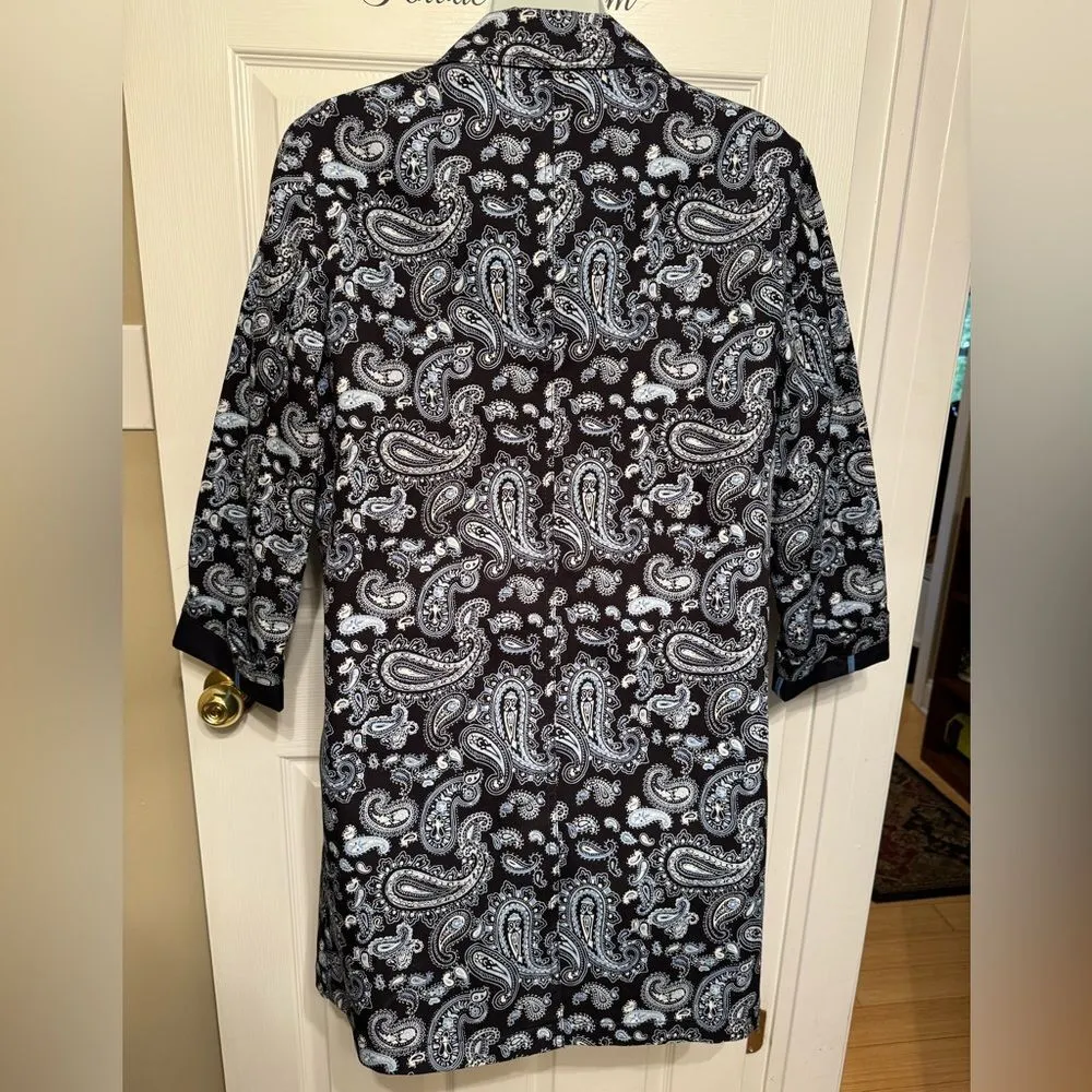 Michael Kors Sz XL Navy White Paisley Cotton Button Up Trench Rain Coat Jacket - Image 6