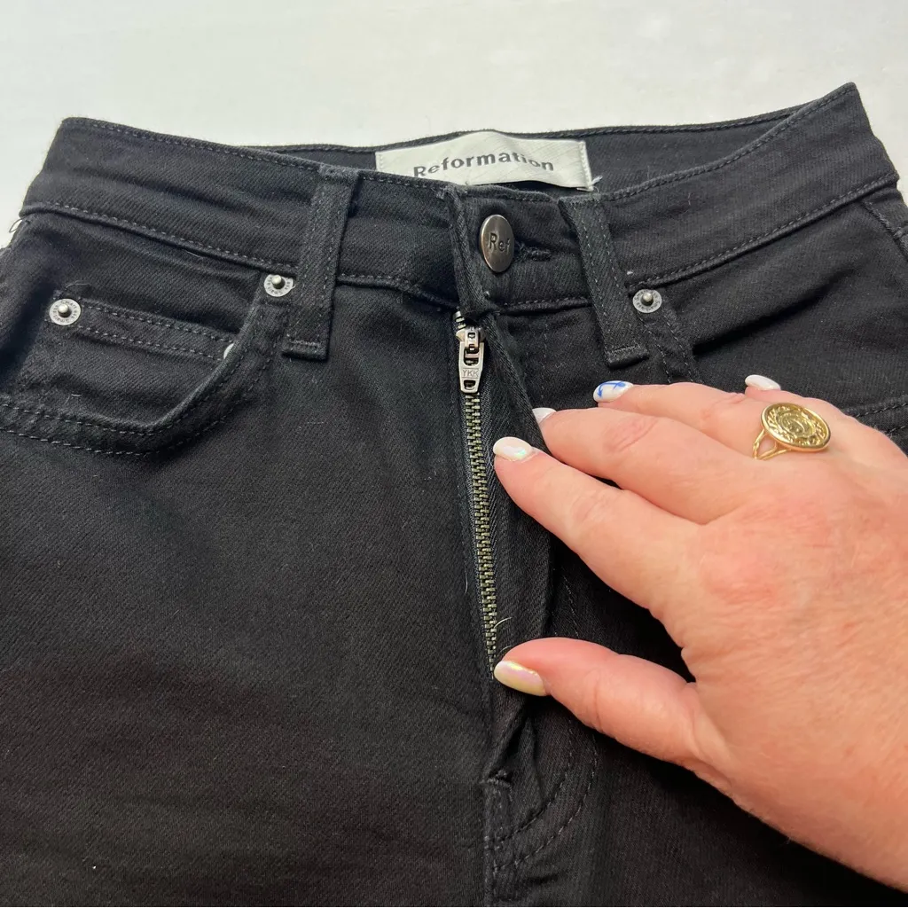 Reformation Womens Size 23‎ Black Stretch Flood Jean Pant Wide Leg Crop Frayed - Image 11