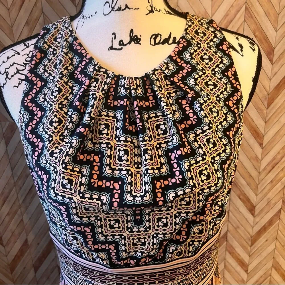 London Times Multicolor Medallion Halter Pleated Maxi Dress Size 8‎ - Image 6