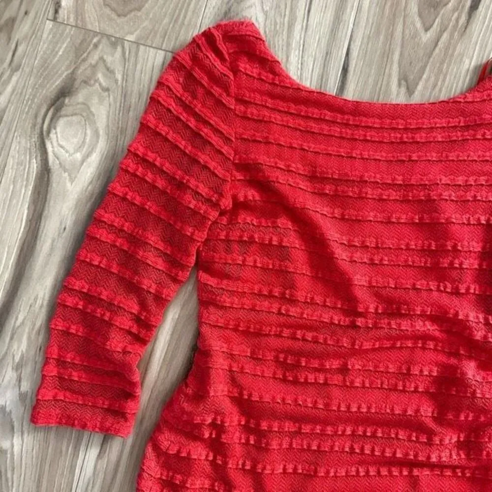 KAY UNGER | Vintage Lace Coral Red orange Dress Long Sleeve Lined High Neck | Si - Image 4