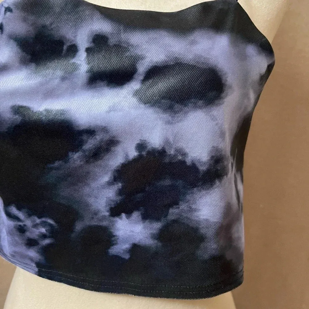 TOPSHOP Black Lavender Tie Dye Crop Top Spaghetti Strap NEW Sz 10 Petite - Image 4