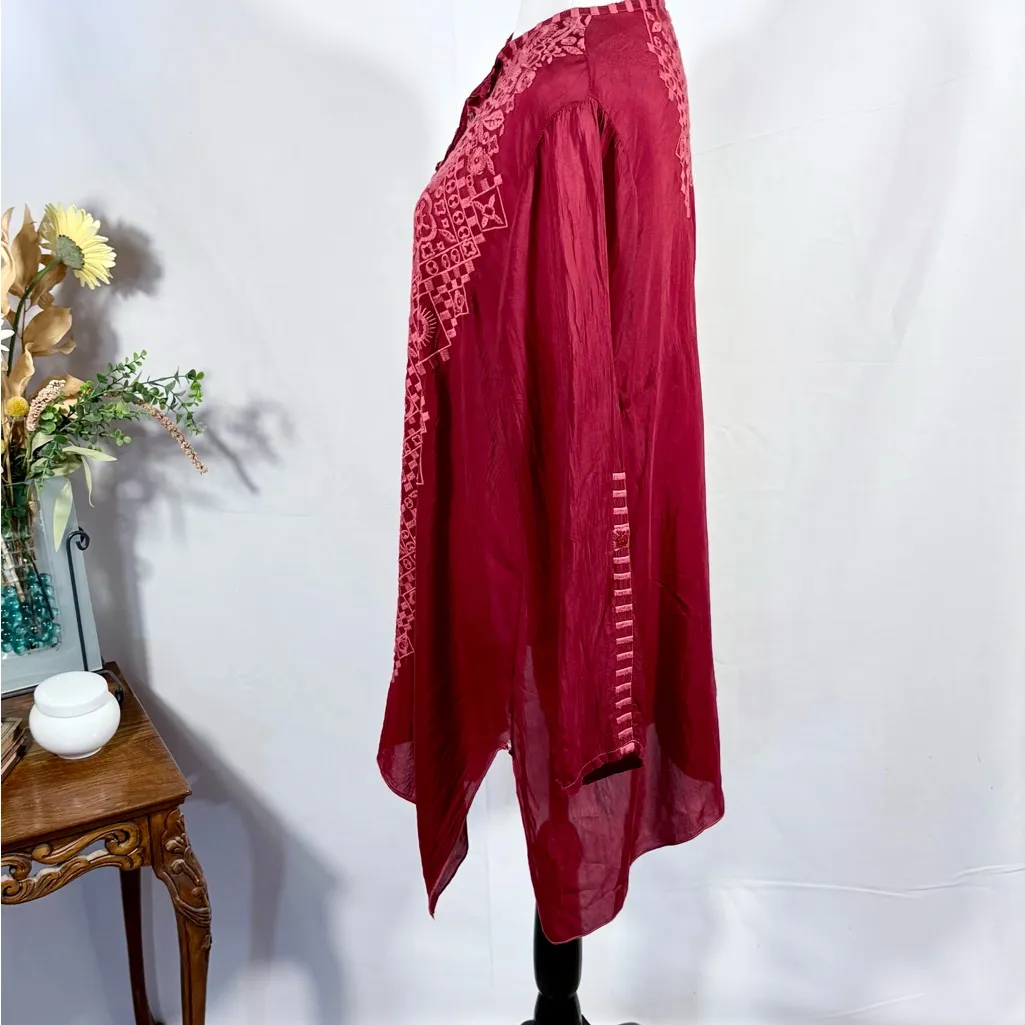 Johnny Was Rona Embroidered Cupro Tunic Top Burgundy Boho Size Medium🧡 - Image 7