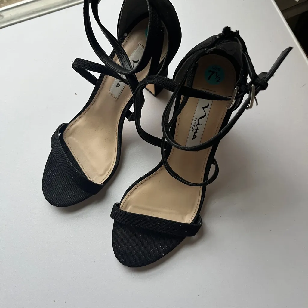 Nina Black Strappy Sandals - Image 9