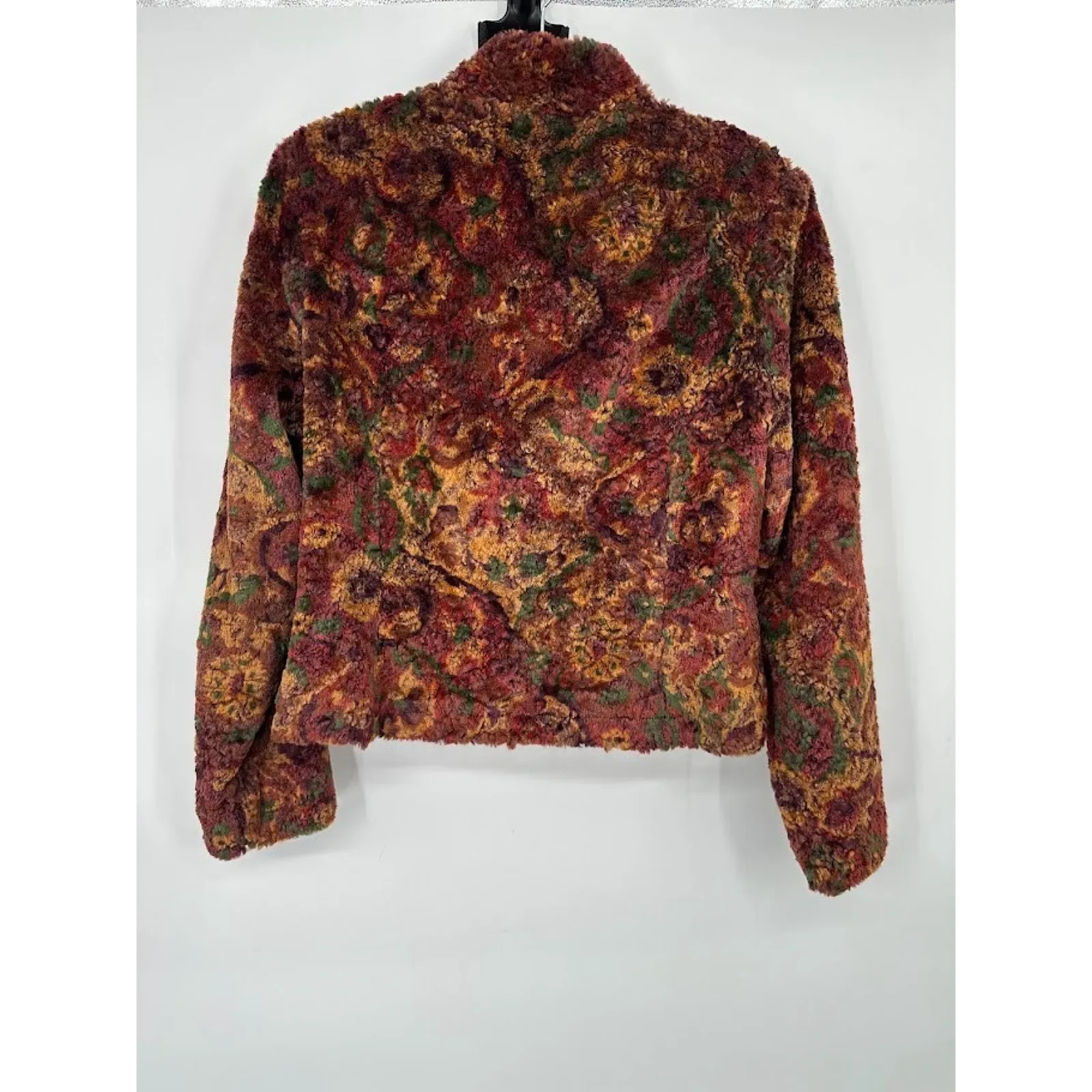 Tsunami Faux Fur Zip Jacket Coat Women’s Large Multicolor Boho Artsy Hippie Orange - Image 3