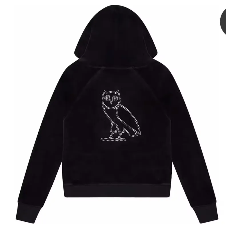 OVO Women’s Velour Crystal Owl Zip Up Hoodie October's Very Own Drake size small Black - Image 3