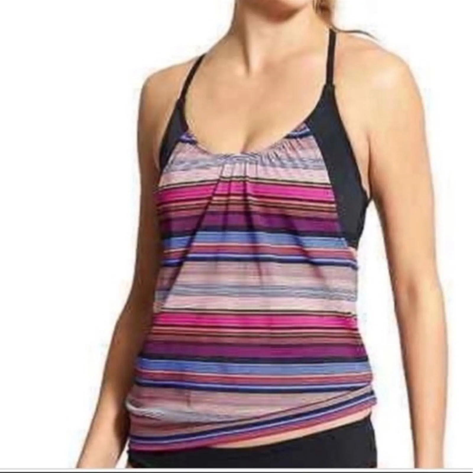 Athleta Shirt Womens 32 B/C Mutlicolor Capri Stripe Blousy Tankini Swim Vacation - Image 7