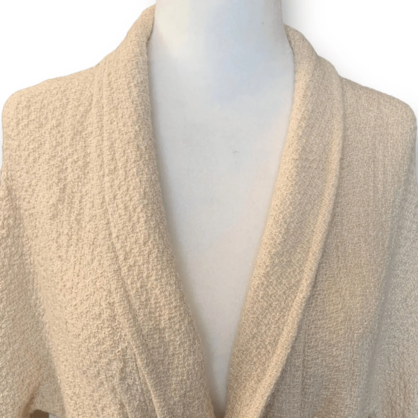 Massimo Dutti Linen Open Front Belted Knit Cardigan Sweater Neutral Cream Small - Image 3