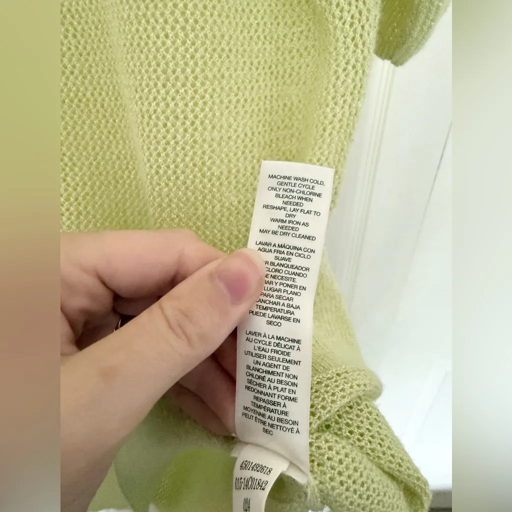 Chico’s Green Knit Short Sleeve Sweater Top Slime Green Lime Ramie Size Small - Image 6