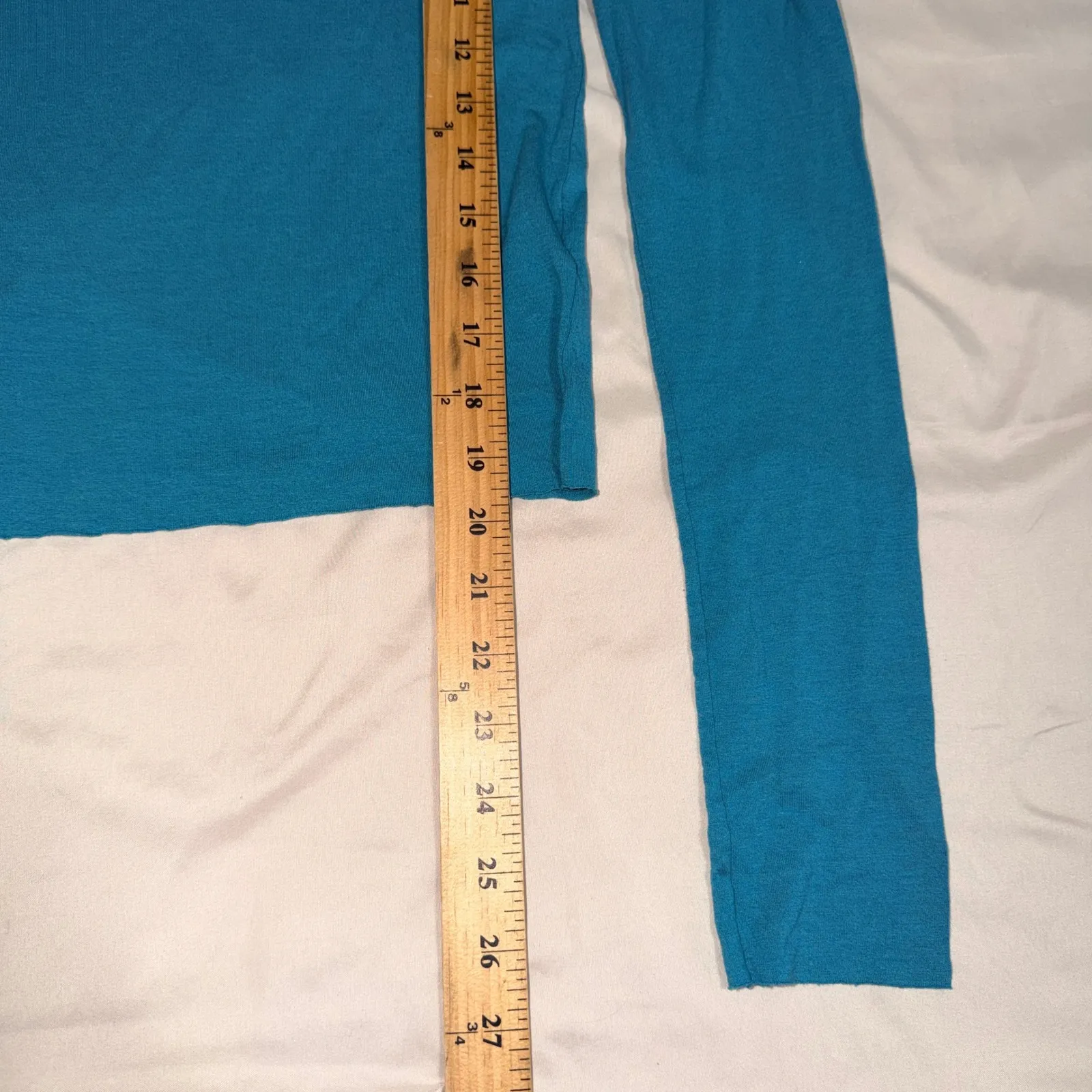 Farm Rio Teal Blue Tank Top Long Sleeve Scoop Neck Casual Women Size Medium Crop - Image 9