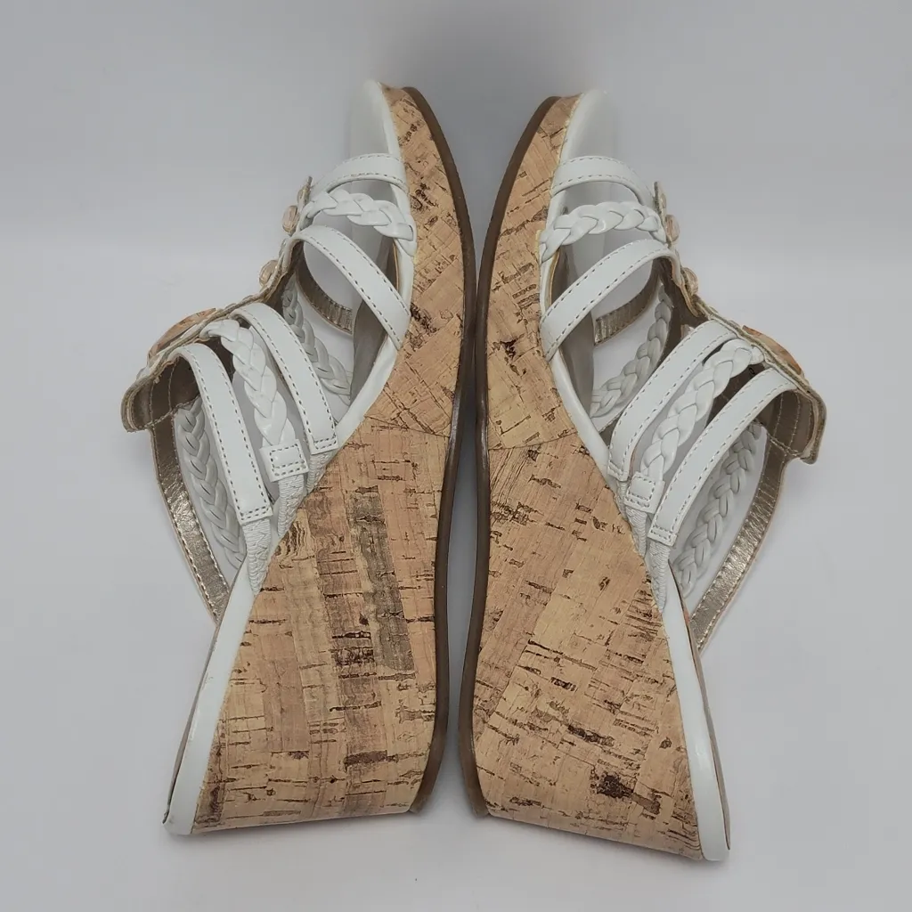 White Braided Wedge Heel Slide Sandals With Rhinestones Size 8.5 By Palms - Image 9