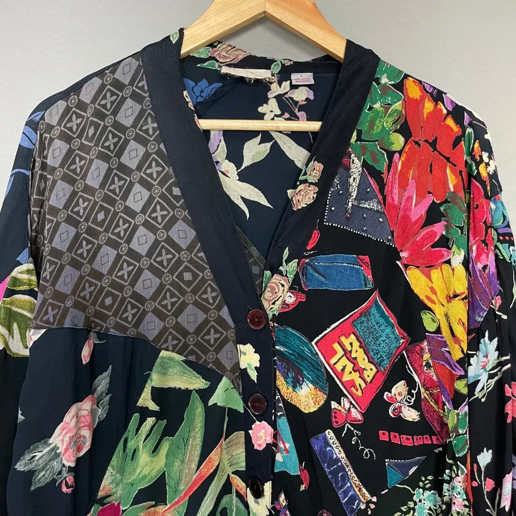 Vintage Patchwork Top Nomads of the Desert Black Art - Image 3