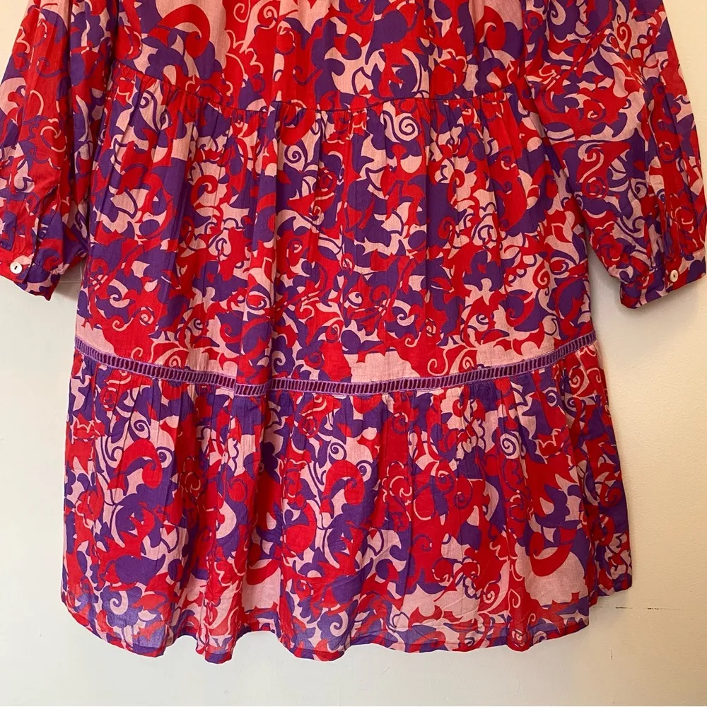 RO’S GARDEN Tyler Abstract Print Cotton Mini Shirt Dress Red/Purple Sz Large Red - Image 14