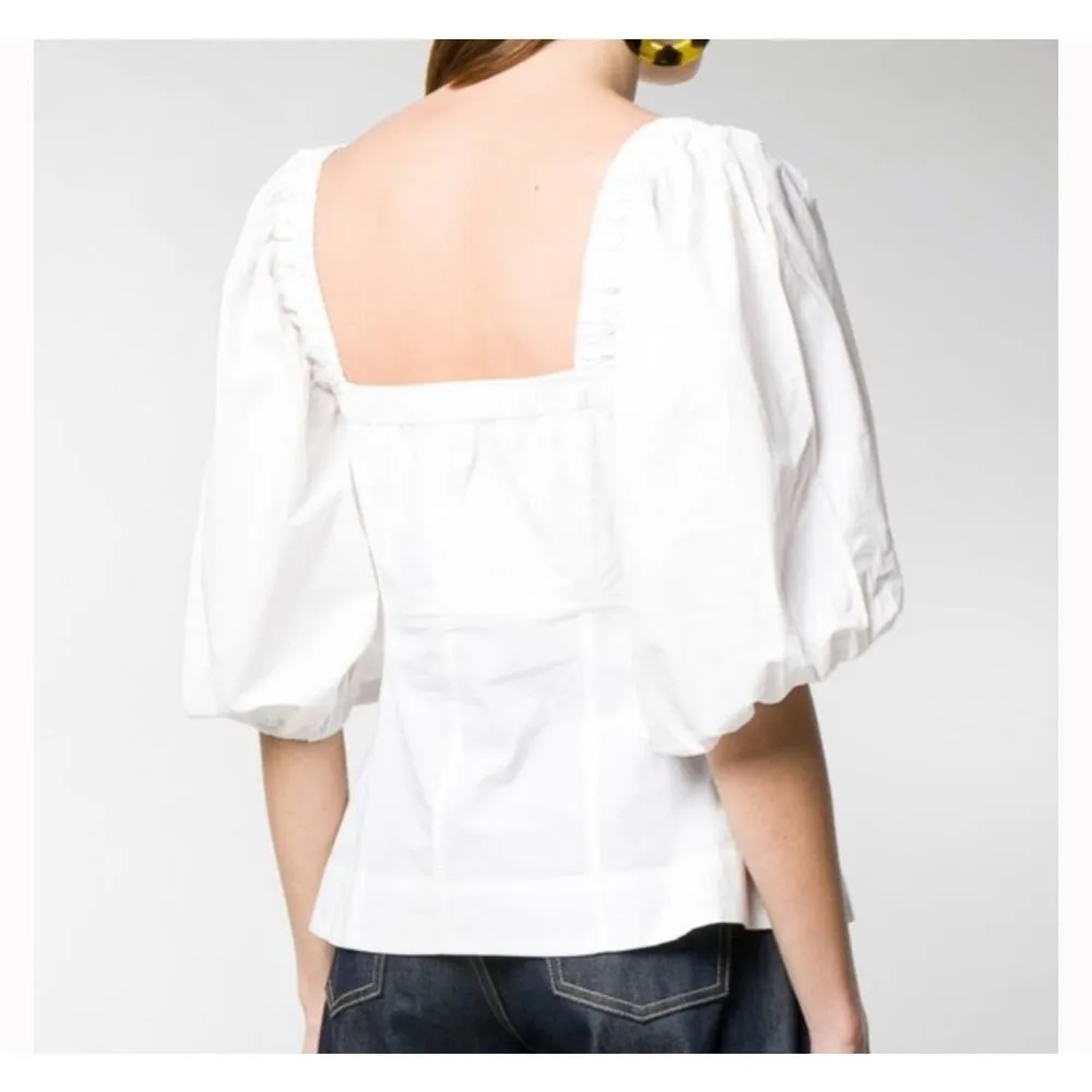 Ganni White Cotton Square Neck Poplin Button Front Shirt Size US 8/10 Ganni 40 - Image 3