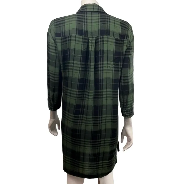 Catherine by Catherine Malandrino Green and Black Plaid Flannel Shirt‎ Dress - Image 4