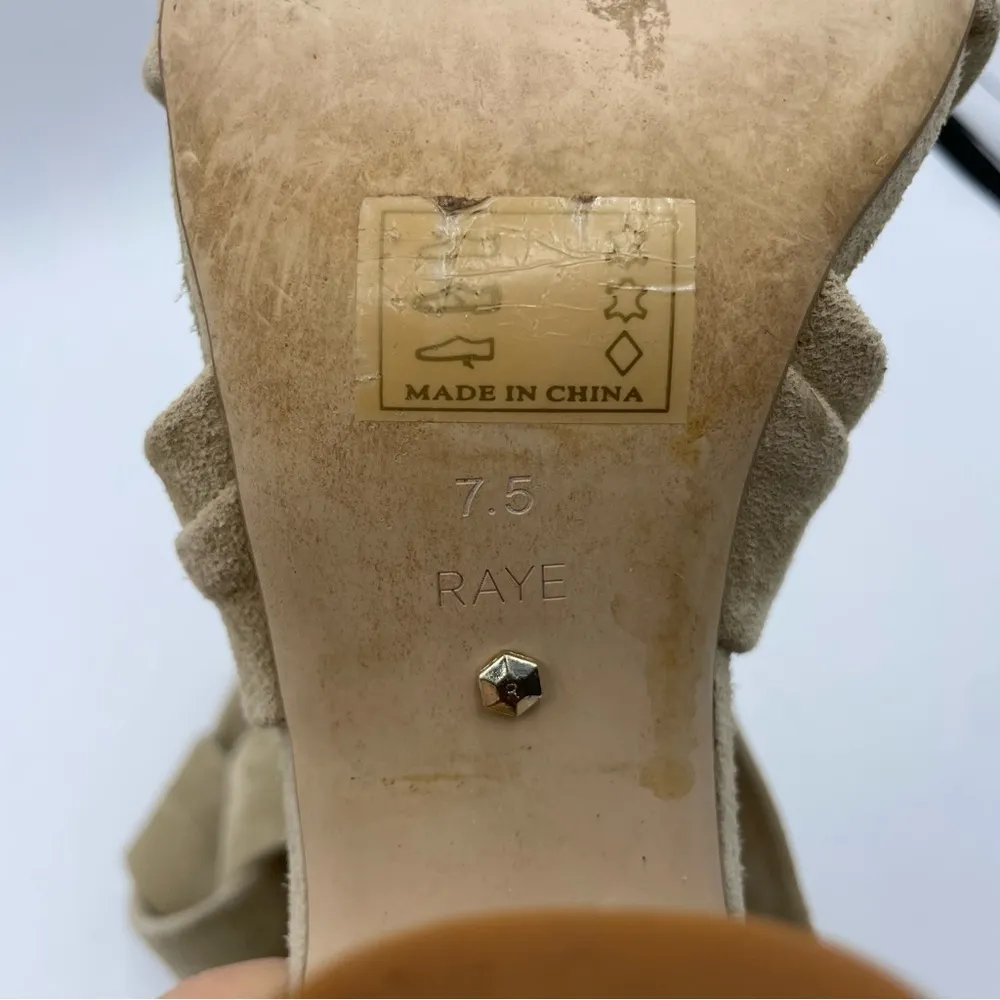 Revolve x RAYE Mia Heel Nude Nubuck Suede Strappy Wrap Wood Block Heel Beige 7.5 - Image 14