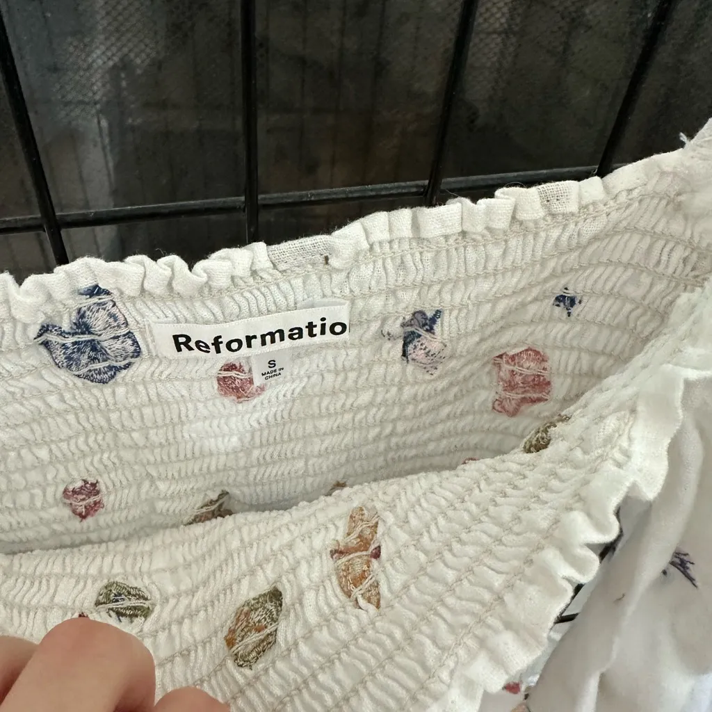 Reformation White Dress with Multicolor Floral Accents - Image 2