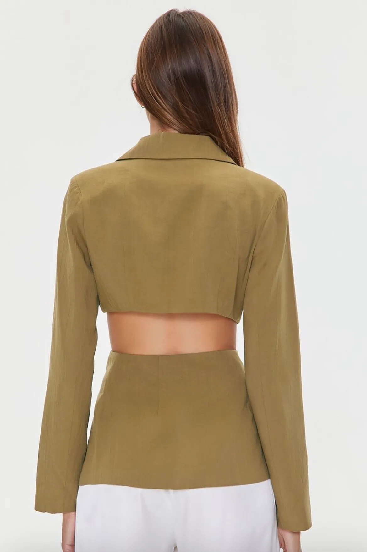 Forever 21 Cigar Brown Tan V Neck Plunging Cutout Buttoned Blazer Jacket Top - Image 4