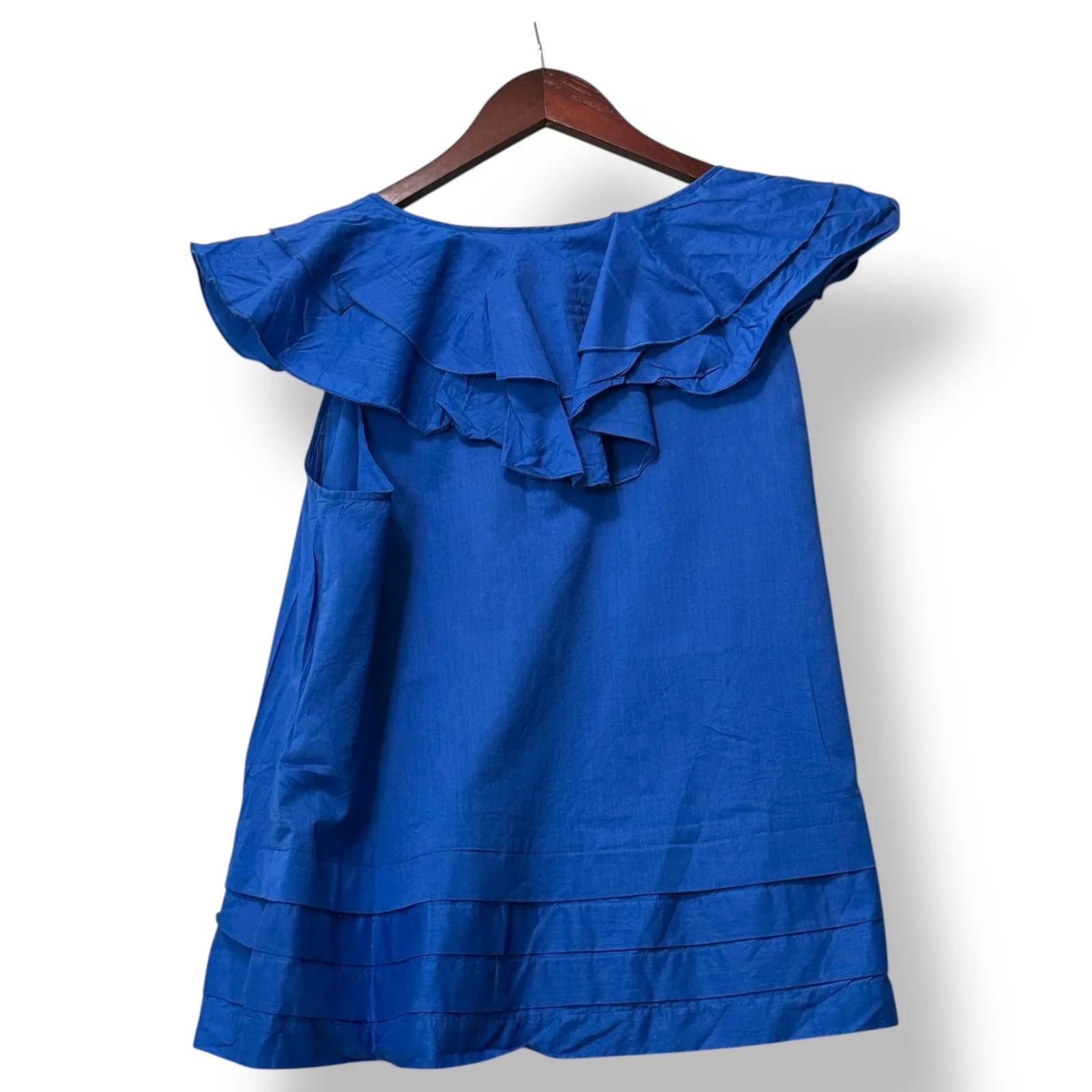 See by Chloe Womens Blue Ruffle Tie Neck Blouse Top Size 8 Boho Parisian Resort - Image 3