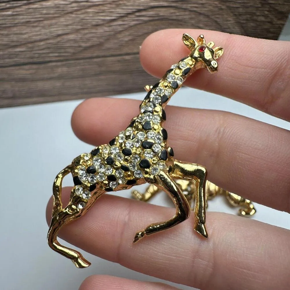 Zebra, Giraffe, Tiger Wild Cat Brooch Pin Lot Of 3 Gold Tone Safari Animals - Image 9