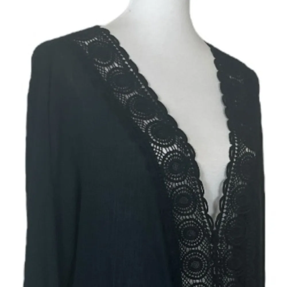 La Blanca Swim Coverup Black Gauze Lace Embroidery V-neck Women’s Size Large - Image 6