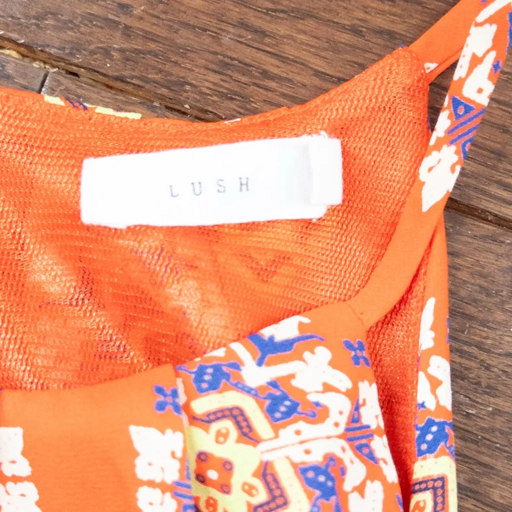 LUSH Orange Halter Dress Boho Medallion Print Open Back S - Image 8