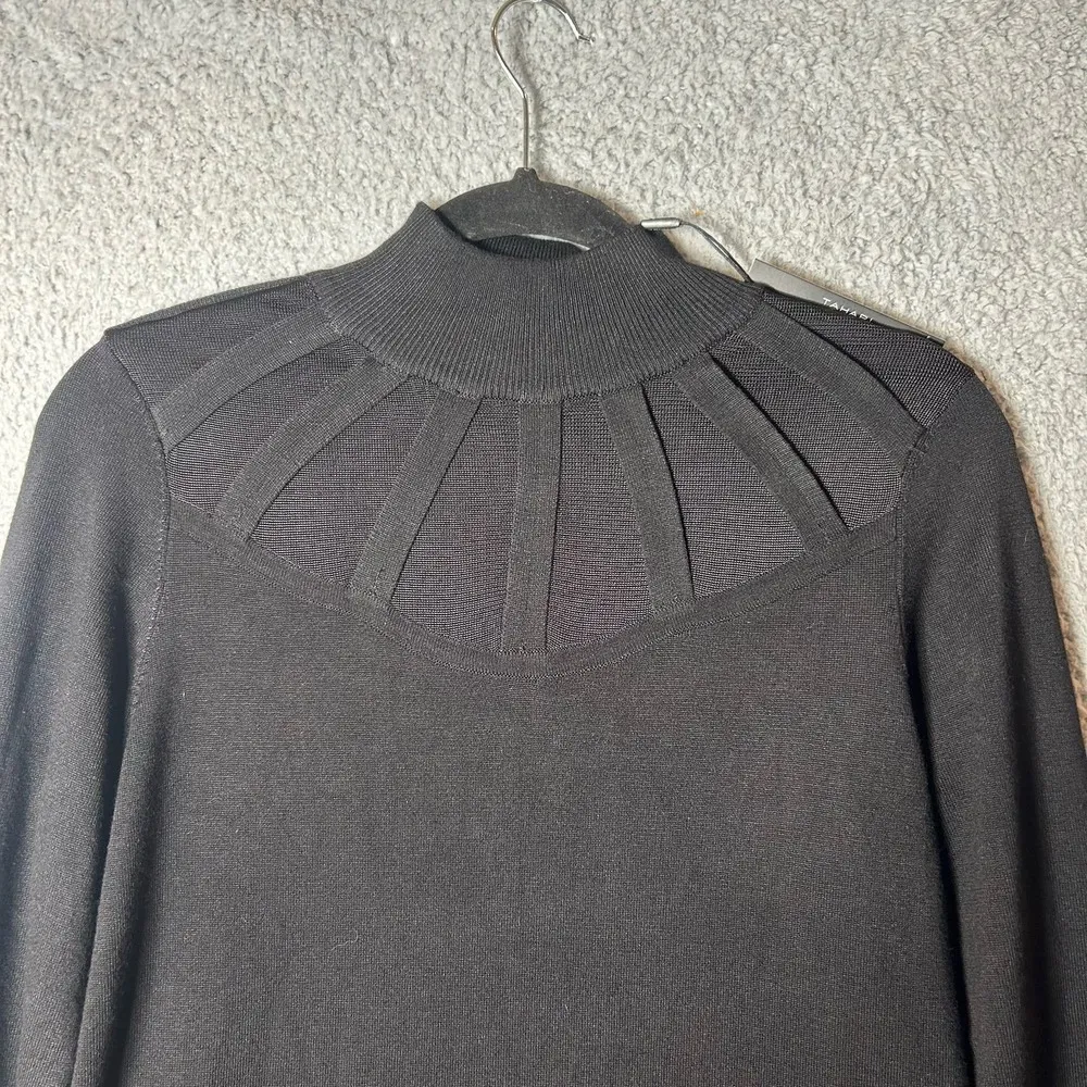 T Tahari Dress Womens M Black Mock Neck‎ Ribbed Illusion Midi Sweater Dress NEW - Image 5