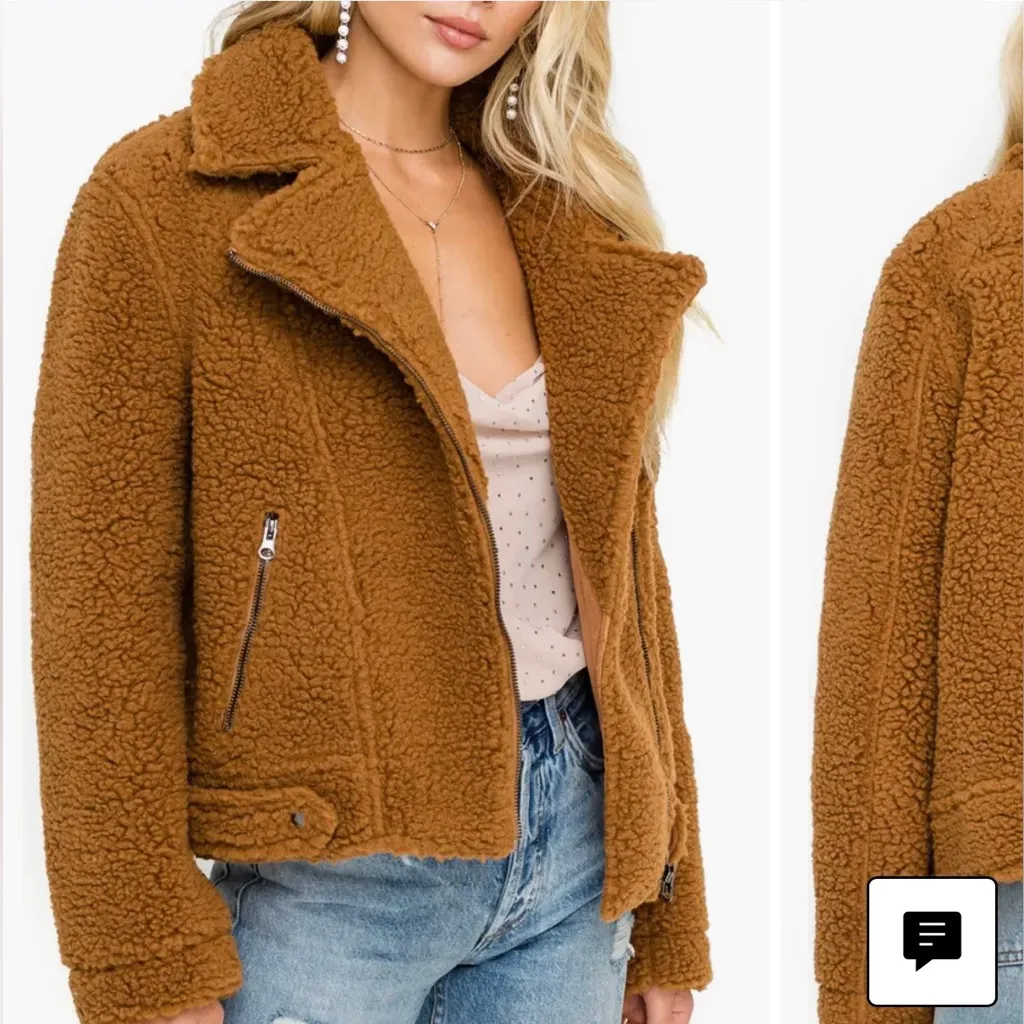 ASTR The Label Brooklyn Camel Brown Sherpa Teddy Fleece Women Jacket Small - Image 2