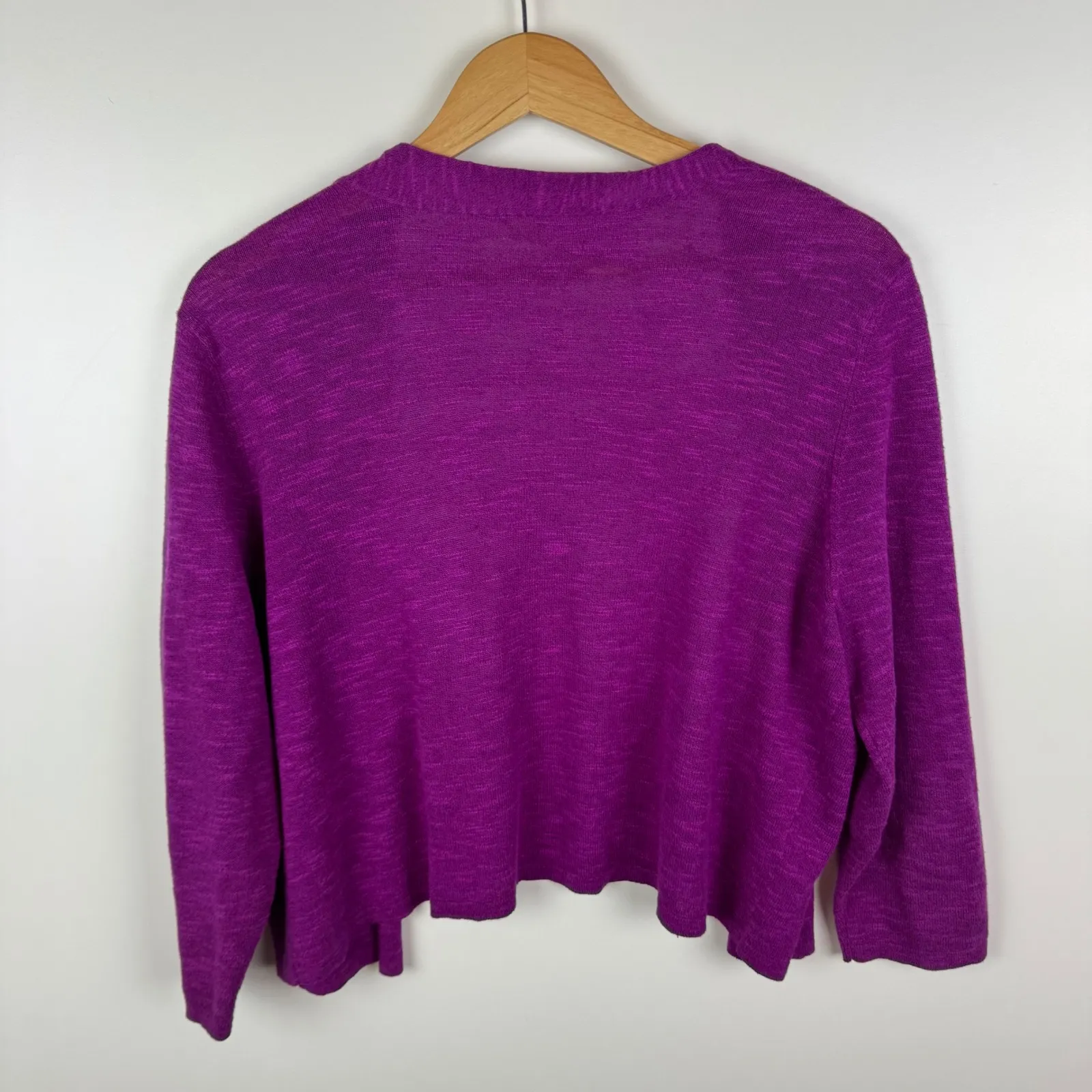 Eileen Fisher Linen Cotton Open Front Knit Cardigan Sz LP Purple Sweater Organic - Image 3
