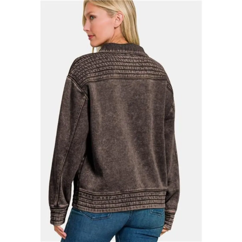 Zenana Acid Washed Half Snap Fleece Sweatshirt - Image 2
