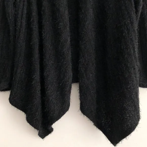New  Eyelash Knit Open Front Cardigan Fuzzy Soft Sweater Black - Image 4
