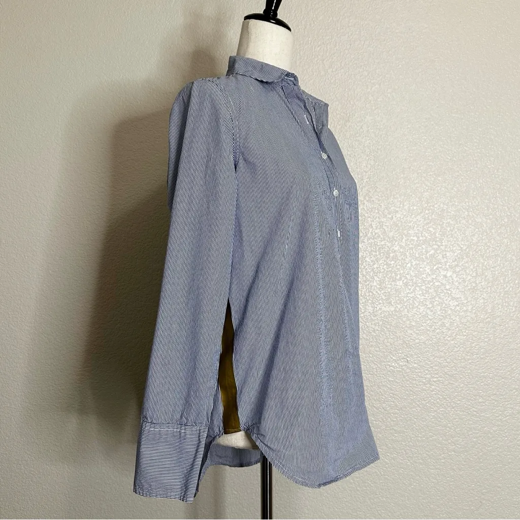 J. Crew Blue Striped Long Sleeves Pop Over Women's Shirt, Size 4 - Image 2
