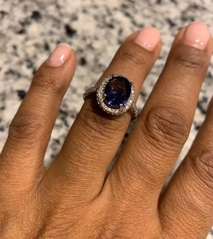Australian Crystal Oval Stone Ring Dipped In White Gold! Pretty Beautiful And Sparkly!!! Purple - Image 4