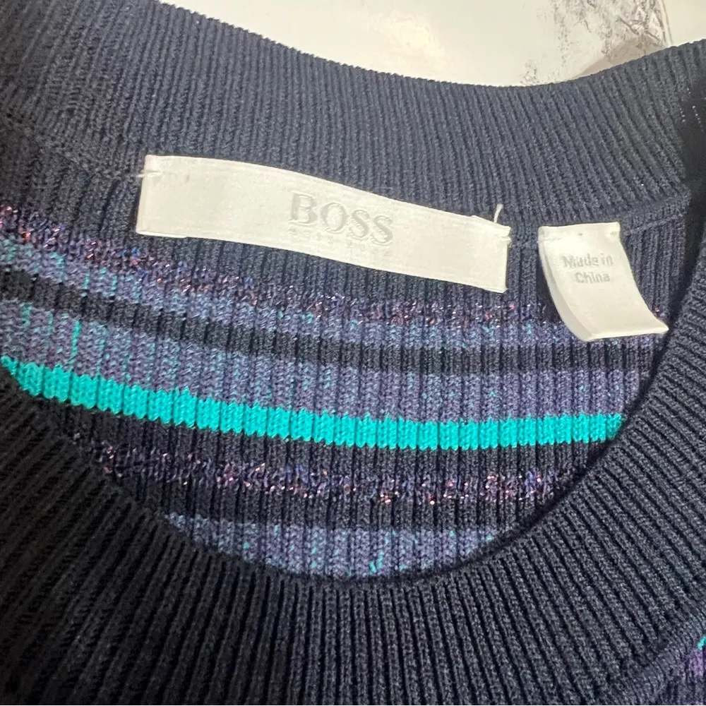 Hugo Boss Fadeira Stretch Stripe Knit Sweater metallic Sz XL - Image 9