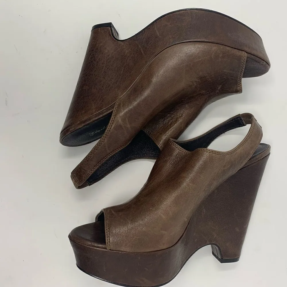 Elizabeth &‎ James Strut Brown Leather Platform Wedges Size 9.5B - Image 5
