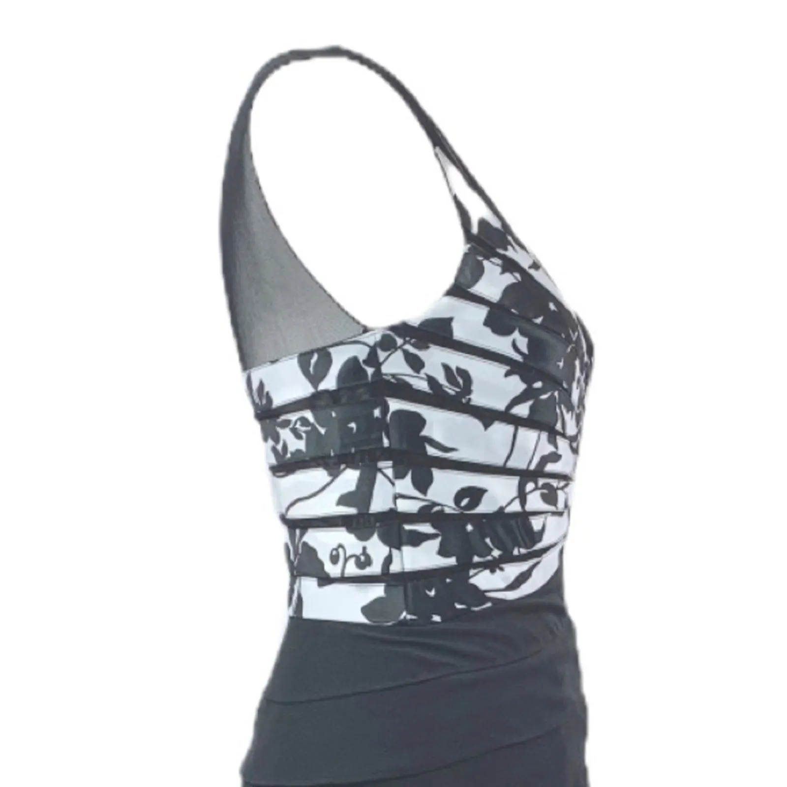 Xscape Retro Women's Party Dress Black White Satin Tiered Cocktail Size 4 - Image 7