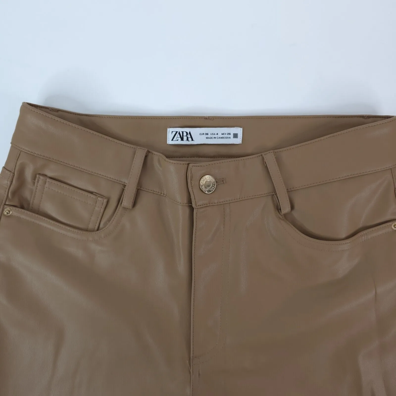 Zara Pants Womens 4 (27x25.5) Vegan Brown Faux Leather Flare Mid Rise - Image 6