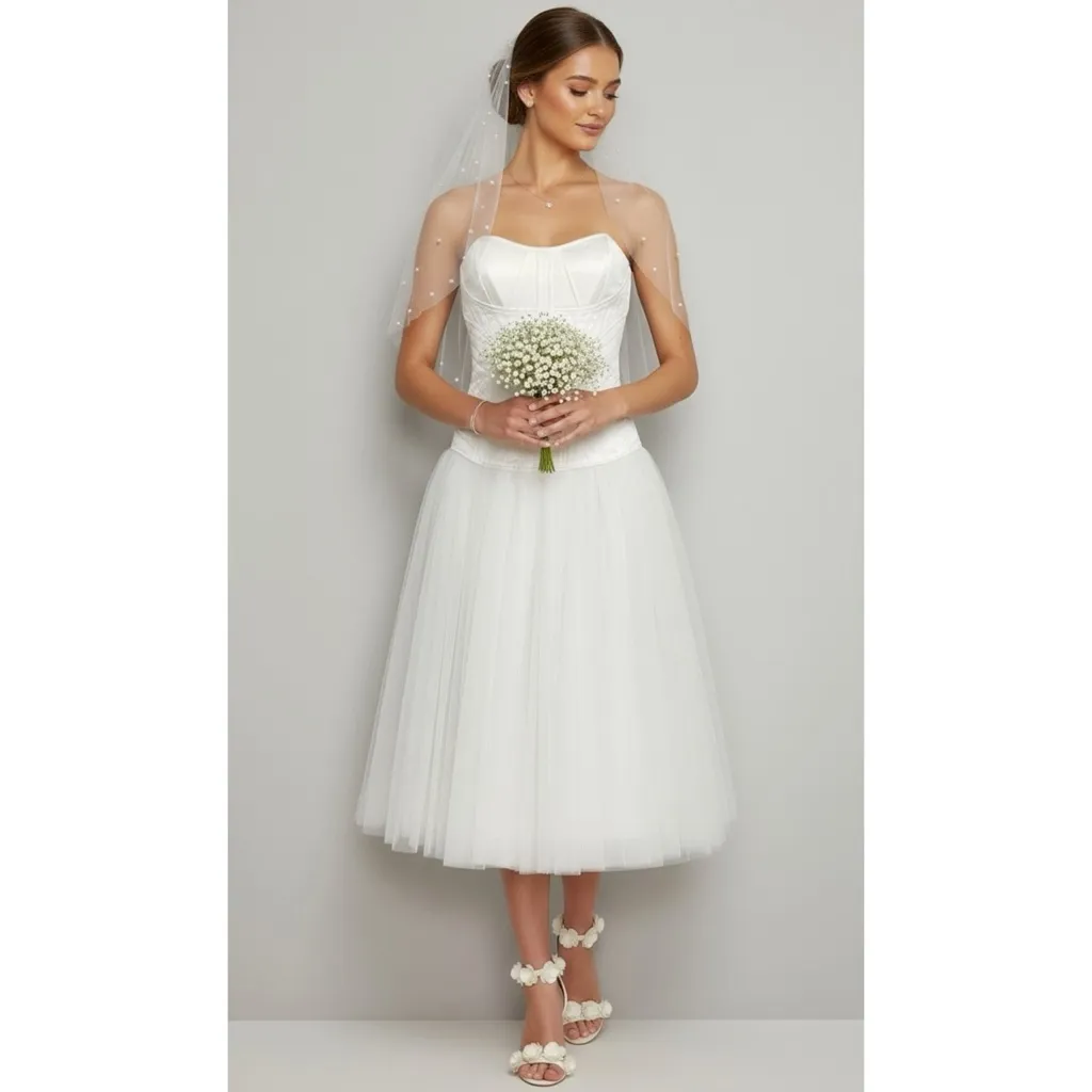 BHLDN Strapless A-Line Satin Tulle-Skirt Midi Dress, Ivory, Small - Image 2